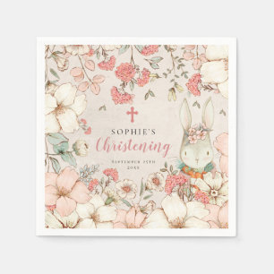 Bunny  Floral Foliage Girl Christening Servet