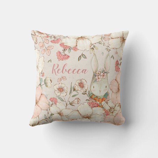 Bunny Floral Foliage Name Nursery Kussen (Achterkant)