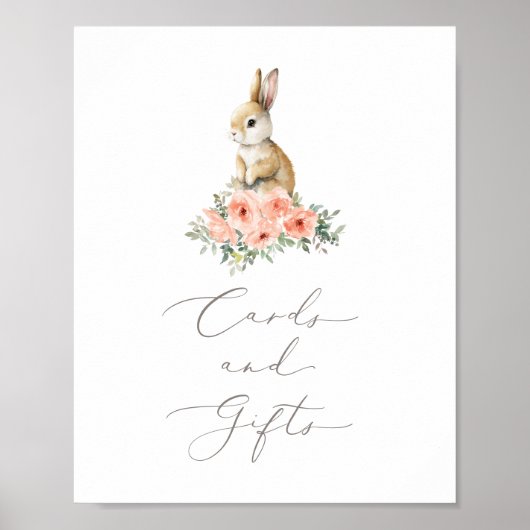Bunny Floral Girl Birthday Cards and Gifts Sign Poster (Voorkant)