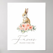 Bunny Floral Girl Birthday Party Favors Sign Poster (Voorkant)