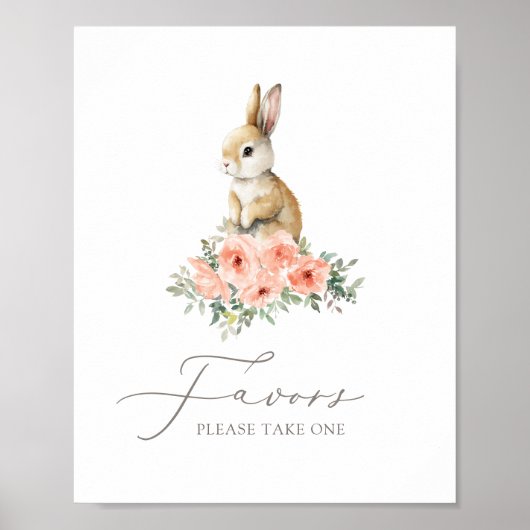Bunny Floral Girl Birthday Party Favors Sign Poster (Voorkant)