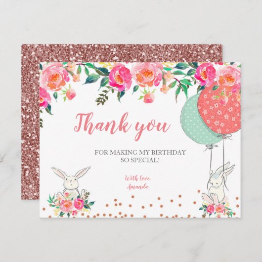 Bunny Floral Hartelijk dank Bedankkaart (Voorkant / Achterkant)