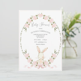 Bunny Floral Hydrangeas Pink Girl Baby Shower Kaart