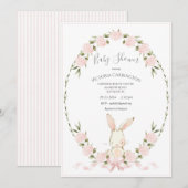 Bunny Floral Hydrangeas Pink Girl Baby Shower Kaart (Voorkant / Achterkant)