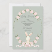 Bunny Floral Hydrangeas Sage Girl Baby Shower Kaart (Voorkant)