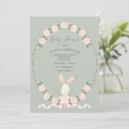 Bunny Floral Hydrangeas Sage Girl Baby Shower Kaart