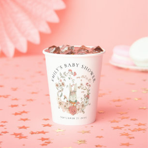 Bunny Floral Name Date Baby shower Papieren Bekers