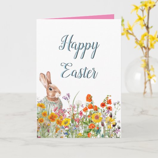  Bunny Floral Spring Paaskaart Kaart (Gele Bloem)