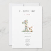 Bunny Floral Watercolor 1e verjaardag Uitnodiging (Achterkant)
