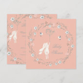 Bunny Floral Wreath Dandelions Baby shower Kaart (Voorkant / Achterkant)