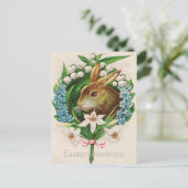  Bunny Floral Wreath Easter Greetings Briefkaart (Staand voorkant)