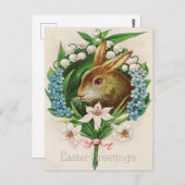  Bunny Floral Wreath Easter Greetings Briefkaart (Voorkant / Achterkant)