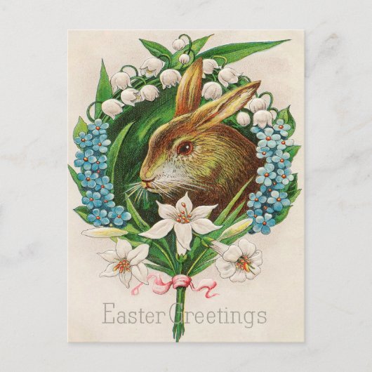  Bunny Floral Wreath Easter Greetings Briefkaart (Voorkant)