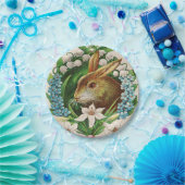  Bunny Floral Wreath Easter Greetings Papieren Bordje (Feest)