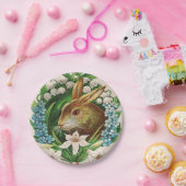  Bunny Floral Wreath Easter Greetings Papieren Bordje (Feest)