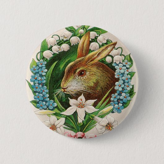  Bunny Floral Wreath Easter Greetings Ronde Button 5,7 Cm (Voorkant)