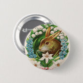  Bunny Floral Wreath Easter Greetings Ronde Button 5,7 Cm (Voorkant /achterkant)