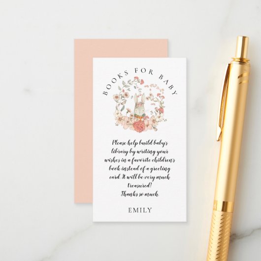  Bunny Florals Boeken voor Baby shower Informatiekaartje (Voorkant / Achterkant in situ)