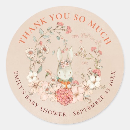  Bunny Florals Dank u voor elk Baby shower Ronde Sticker (Voorkant)