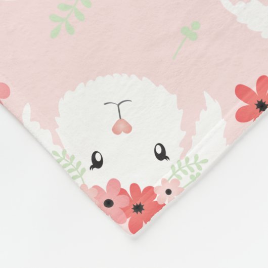 Bunny Flower Crown Pink Fleece Deken (Hoek)