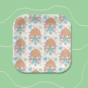 Bunny, Flowers and Hearts Patroon Papier Bord
