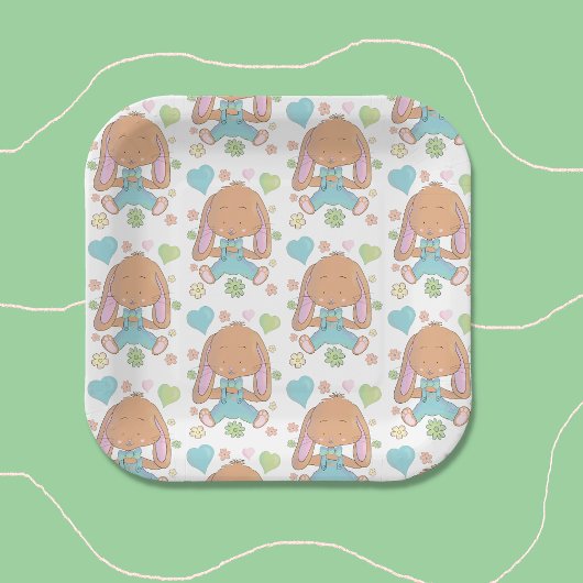 Bunny, Flowers and Hearts Patroon Papier Bord