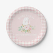 Bunny Flowers en Pink Gingham Birthday Papieren Bordje (Voorkant)