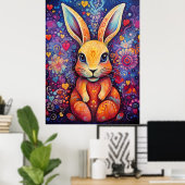 Bunny Flowers harten paarse Poster (Thuiskantoor)