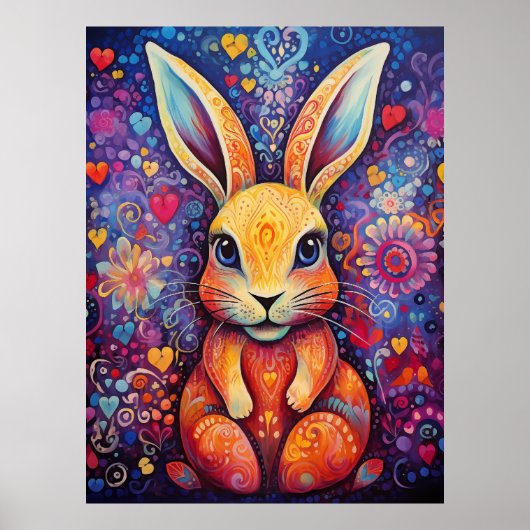 Bunny Flowers harten paarse Poster (Voorkant)