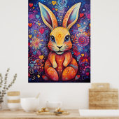 Bunny Flowers harten paarse Poster (Keuken)