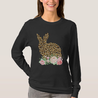 Bunny Flowers Leopard Print Girls Women Happy East T-shirt