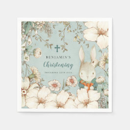 Bunny Foliage Christening Baptism Naam Powder Blue Servet