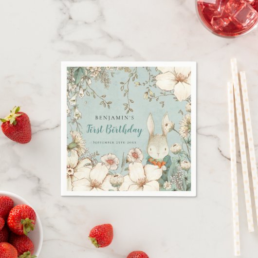 Bunny  Foliage Powder Blue 1st Birthday Servet (Insitu)