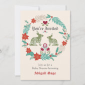 Bunny Folk Art Wreath Winter Neutraal Baby shower Kaart (Voorkant)