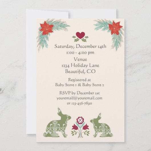 Bunny Folk Art Wreath Winter Neutraal Baby shower Kaart (Achterkant)