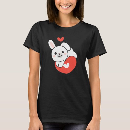 Bunny For Valentine s Day Cute Animals With Hearts T-shirt (Voorkant)