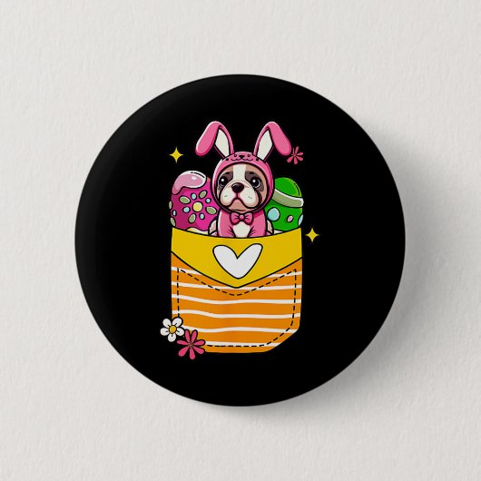 Bunny Franse Bulldog Pasen Chocolade Eieren Binnen Ronde Button 5,7 Cm (Voorkant)