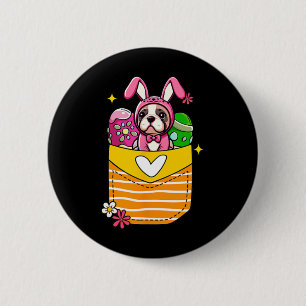 Bunny Franse Bulldog Pasen Chocolade Eieren Binnen Ronde Button 5,7 Cm