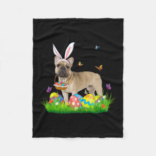 Bunny French Bulldog met eiermand-paasjacht Fleece Deken
