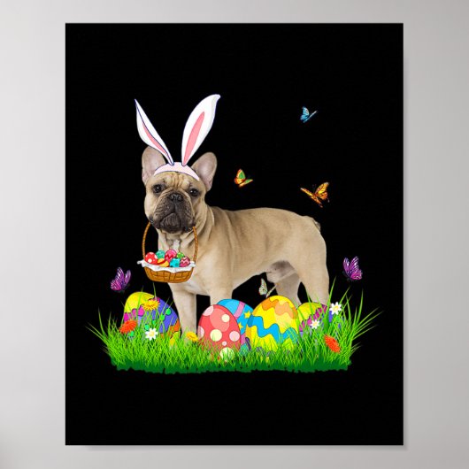 Bunny French Bulldog met eiermand-paasjacht Poster (Voorkant)