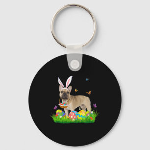 Bunny French Bulldog met eiermand-paasjacht Sleutelhanger