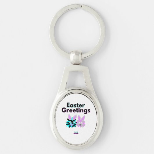 Bunny Fuzzies Oval Metal Sleutelhanger (Voorkant)