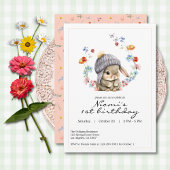 Bunny Garden First Birthday Invitation Kaart