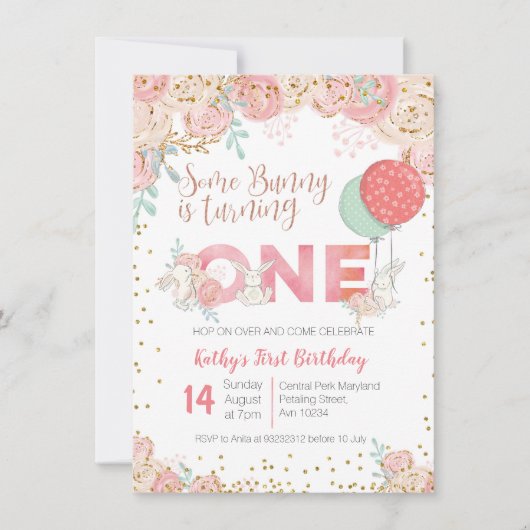 Bunny Garden Spring verjaardagsfeestje uitnodiging (Voorkant)