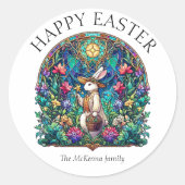 Bunny Gardener Kleurrijke Glas in lood Pasen Ronde Sticker (Voorkant)