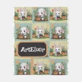Bunny Gardening Print Fleece Deken (Voorkant)