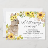 Bunny geel zonnebloemen schattig meisje baby showe kaart (Voorkant)
