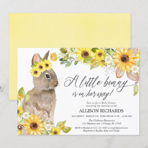 Bunny geel zonnebloemen schattig meisje baby showe kaart