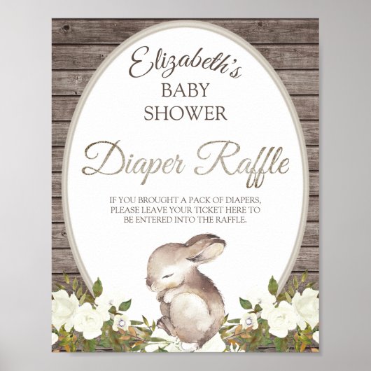 Bunny Gender Neutral Baby shower Diaper Raffle Poster (Voorkant)