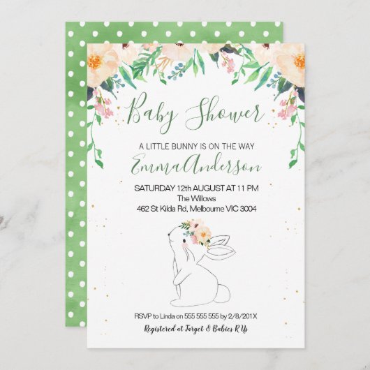 Bunny Gender Neutral Baby shower Invitation Kaart (Voorkant / Achterkant)